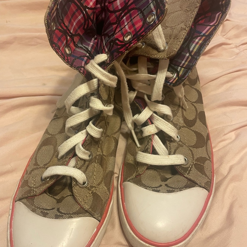 Coach Brown and White High-Top Sneakers